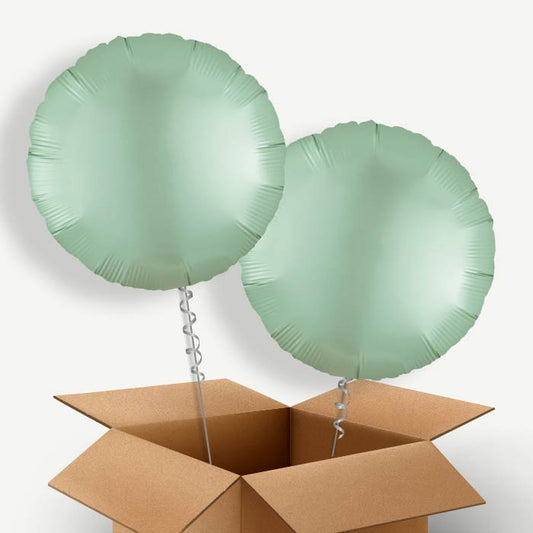 Mint Green Satin Circle Helium Balloon Pair | Party Save Smile