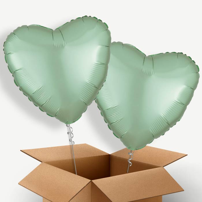 Mint Green Satin Heart Helium Balloon Pair | Party Save Smile