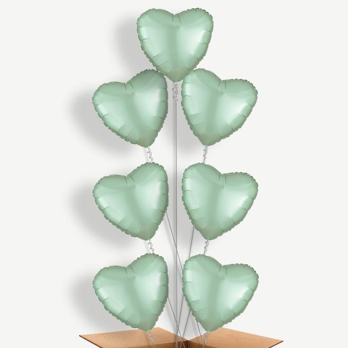 Mint Green Satin Heart Helium Balloon Arrangement | Party Save Smile