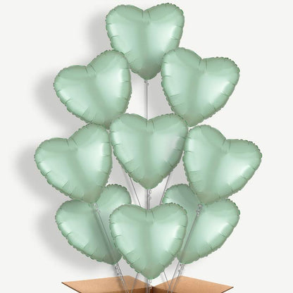 Mint Green Satin Heart Helium Balloon Bundle | Party Save Smile