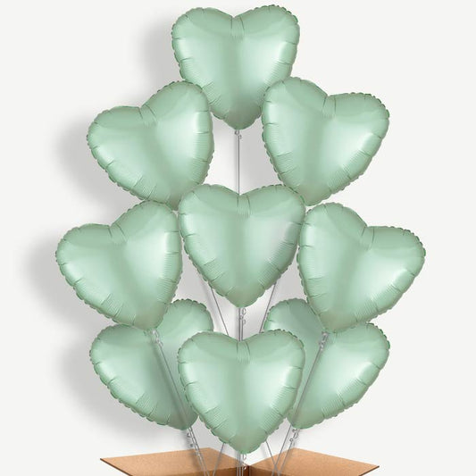 Mint Green Satin Heart Helium Balloon Bundle | Party Save Smile