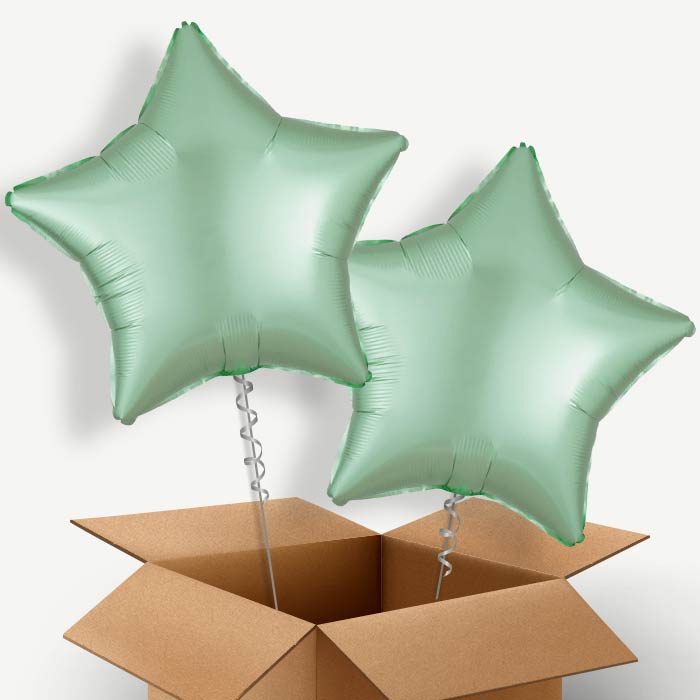 Mint Green Satin Star Helium Balloon Pair | Party Save Smile