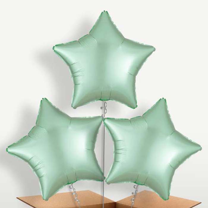 Mint Green Satin Star Balloon Bunches inflated with Helium | Party Save Smile