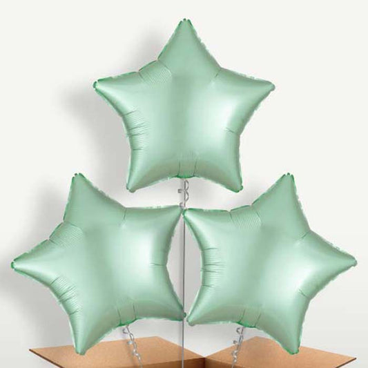 Mint Green Satin Star Balloon Bunches inflated with Helium | Party Save Smile