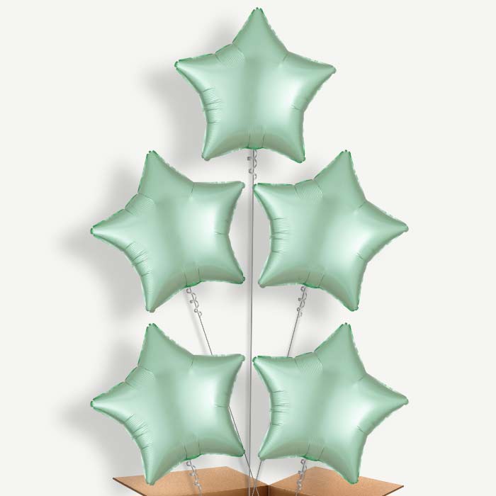Mint Green Satin Star Balloon Clusters Inflated with Helium | Party Save Smile