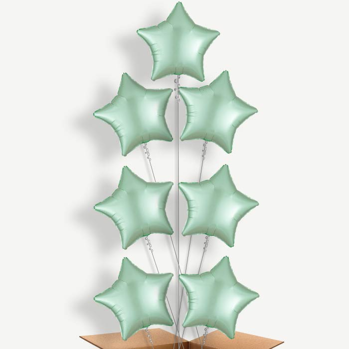 Mint Green Satin Star Helium Balloon Arrangement | Party Save Smile