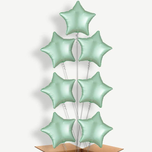 Mint Green Satin Star Helium Balloon Arrangement | Party Save Smile