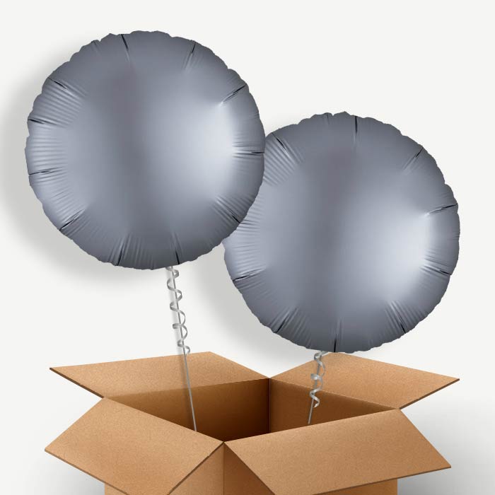 Graphite Grey Satin Circle Helium Balloon Duo | Party Save Smile