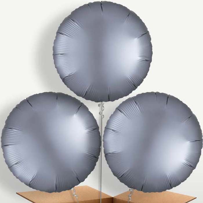 Graphite Grey Satin Circle Trio Balloon Bunch | Party Save Smile