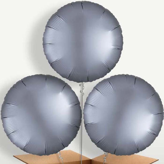 Graphite Grey Satin Circle Trio Balloon Bunch | Party Save Smile