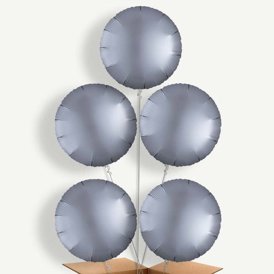 Graphite Grey Satin Circle Helium Cluster Balloons | Party Save Smile