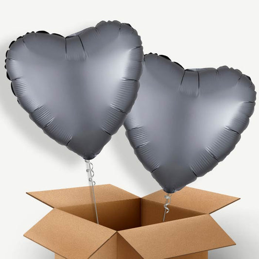 Graphite Grey Satin Heart Helium Balloon Duo | Party Save Smile