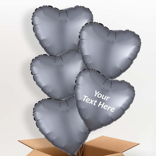 Graphite Grey Satin Heart Helium Balloon in a Box - 5 Balloon | Party Save Smile