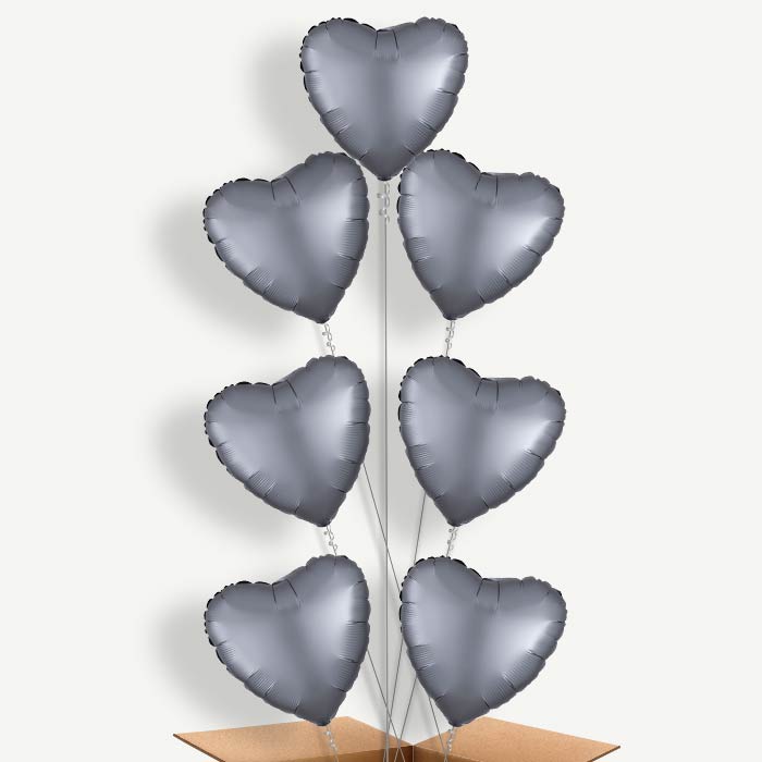 Graphite Grey Satin Heart Helium Balloon Arrangement | Party Save Smile