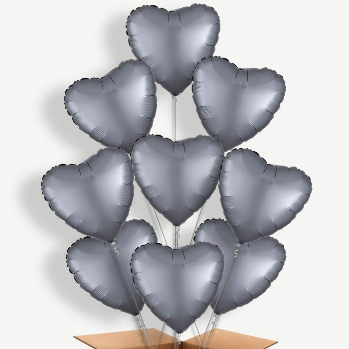 Graphite Grey Satin Heart Helium Balloon Bundle | Party Save Smile