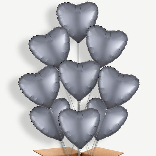 Graphite Grey Satin Heart Helium Balloon Bundle | Party Save Smile