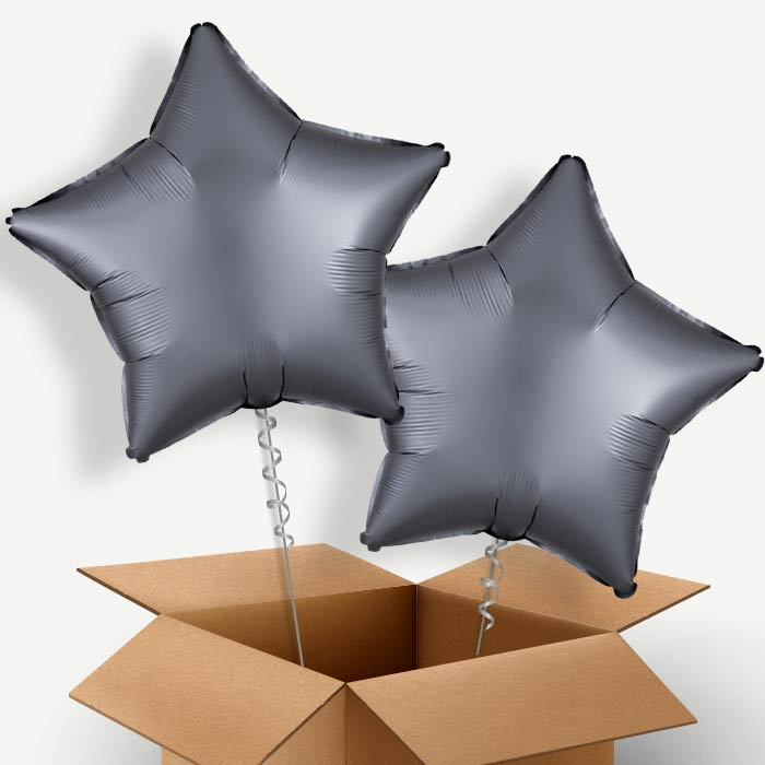 Graphite | Grey Satin Star Helium Balloon Duo | Party Save Smile