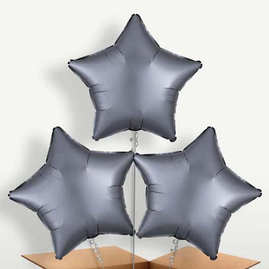 Graphite Grey Satin Star Trio Balloon Bunch | Party Save Smile
