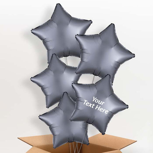 Graphite | Grey Satin Star Helium Balloon in a Box - 5 Balloon | Party Save Smile