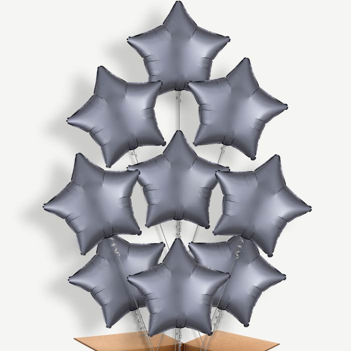 Graphite Grey Satin Star Helium Balloon Bundle | Party Save Smile