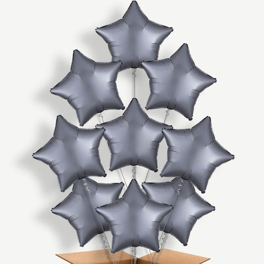 Graphite Grey Satin Star Helium Balloon Bundle | Party Save Smile