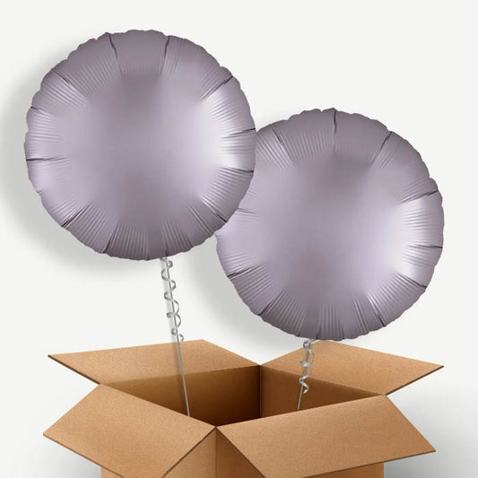 Greige | Grey Satin Circle Helium Balloon Duo | Party Save Smile