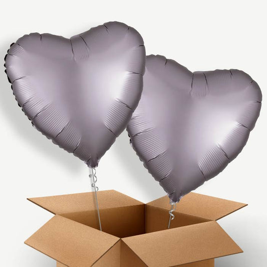 Greige | Grey Satin Heart Helium Balloon Duo | Party Save Smile