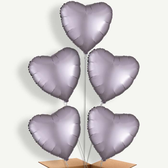 Greige Grey Satin Heart Helium Cluster Balloons | Party Save Smile