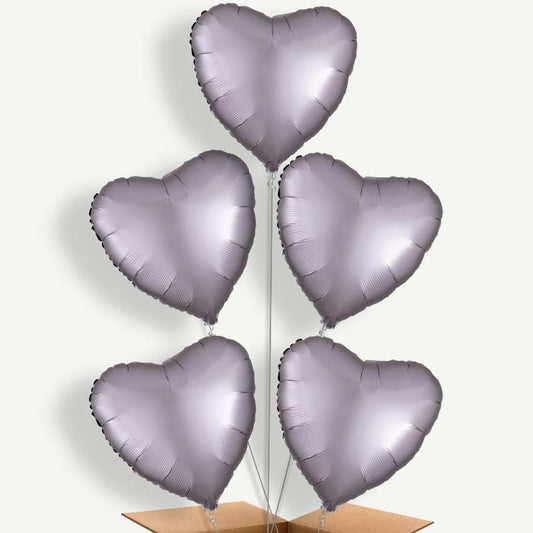Greige Grey Satin Heart Helium Cluster Balloons | Party Save Smile