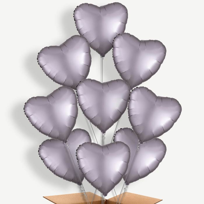 Greige Grey Satin Heart Helium Balloon Bundle | Party Save Smile