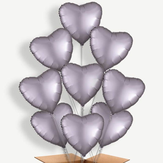 Greige Grey Satin Heart Helium Balloon Bundle | Party Save Smile