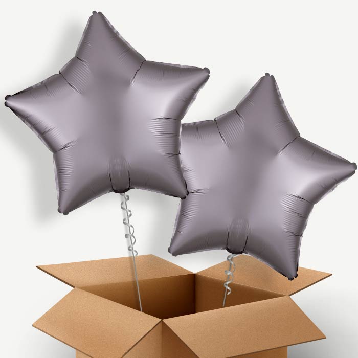 Greige | Grey Satin Star Helium Balloon Duo | Party Save Smile