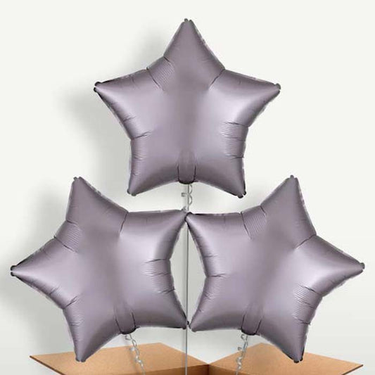 Greige Grey Satin Star Trio Balloon Bunch | Party Save Smile