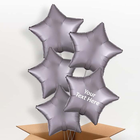 Greige | Grey Satin Star Helium Balloon in a Box - 5 Balloon | Party Save Smile