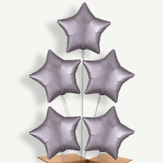 Greige Grey Satin Star Helium Cluster Balloons | Party Save Smile