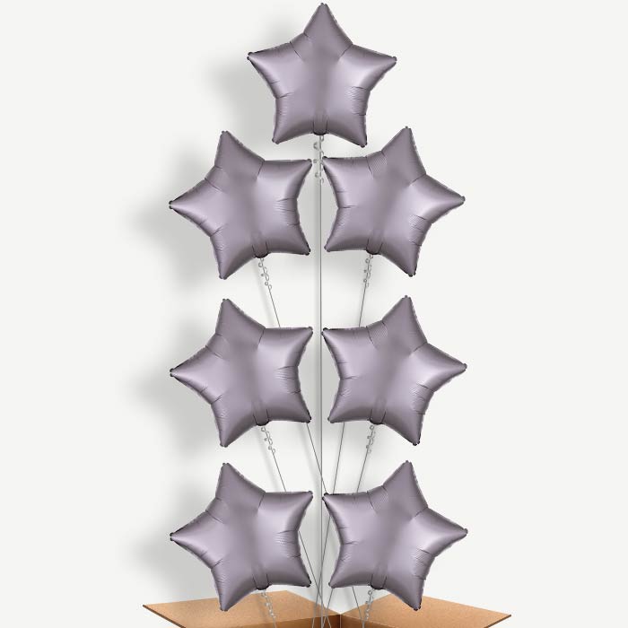 Greige Grey Satin Star Helium Balloon Arrangement | Party Save Smile