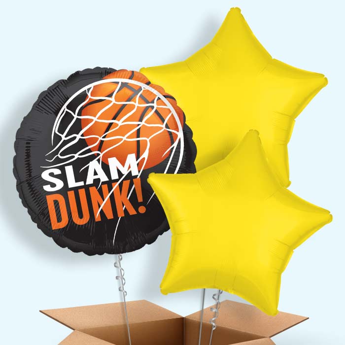 Slam Dunk Basketball Helium Balloon in a Box - 3 Balloons | Party Save Smile
