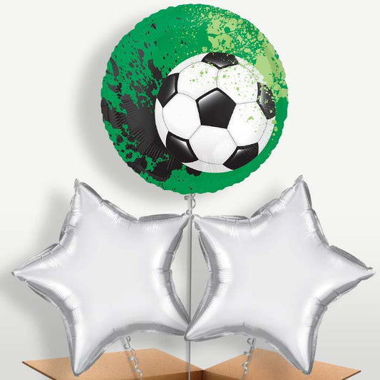 Green Football Trio Balloon Bunch inflated with Helium | Party Save Smile