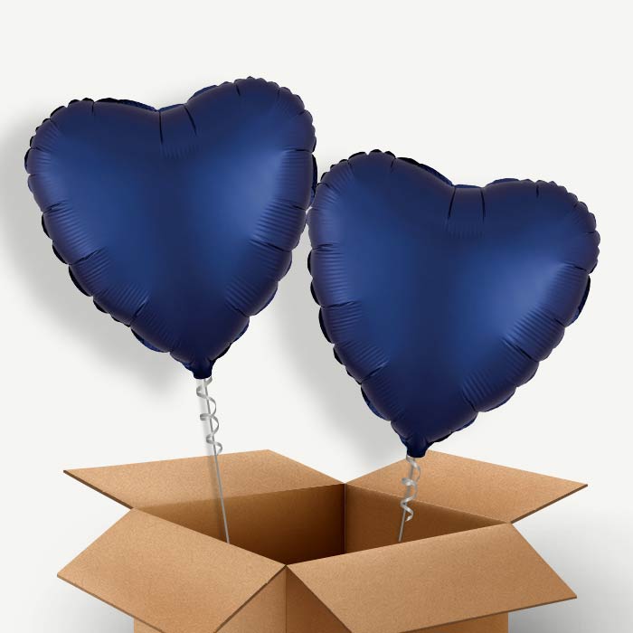 Navy Dark Blue Satin Heart Helium Balloon Pair | Party Save Smile