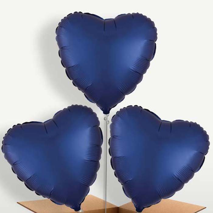 Navy Dark Blue Satin Heart Balloon Bunch | Party Save Smile