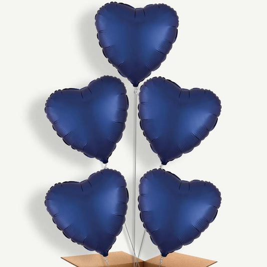 Navy Dark Blue Satin Heart Helium Cluster Balloons | Party Save Smile