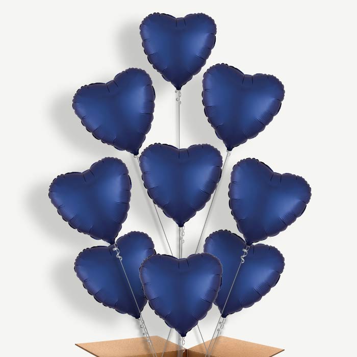 Navy Dark Blue Satin Heart Helium Balloon Bundle | Party Save Smile