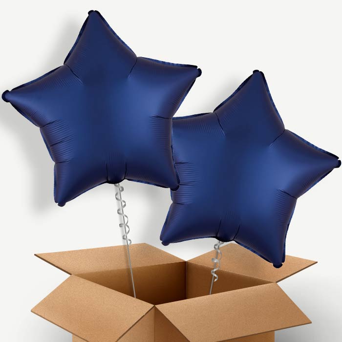 Navy Dark Blue Satin Star Helium Balloon Pair | Party Save Smile