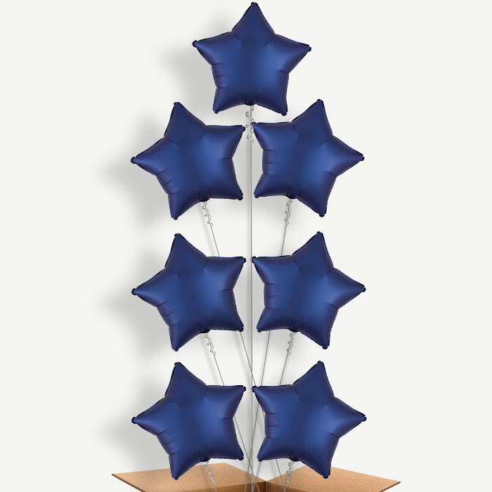 Navy Dark Blue Satin Star Helium Balloon Arrangement | Party Save Smile