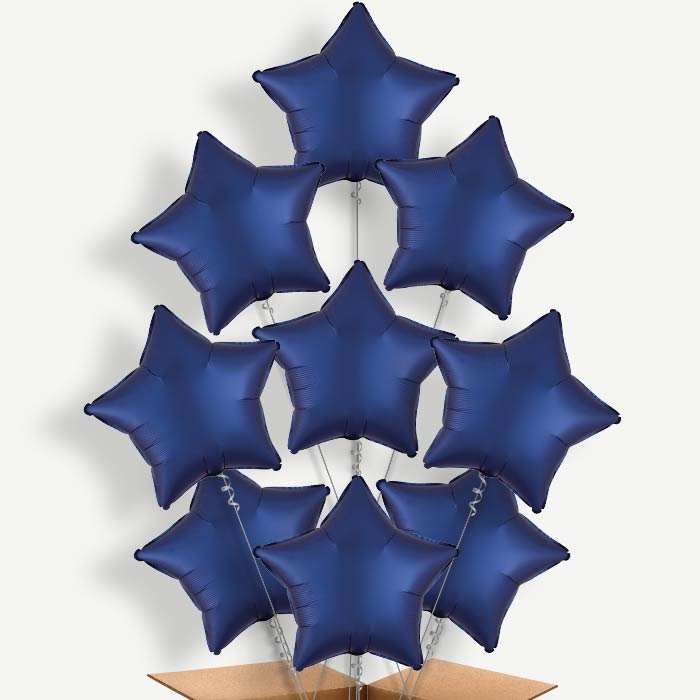 Navy Dark Blue Satin Star Helium Balloon Bundle | Party Save Smile