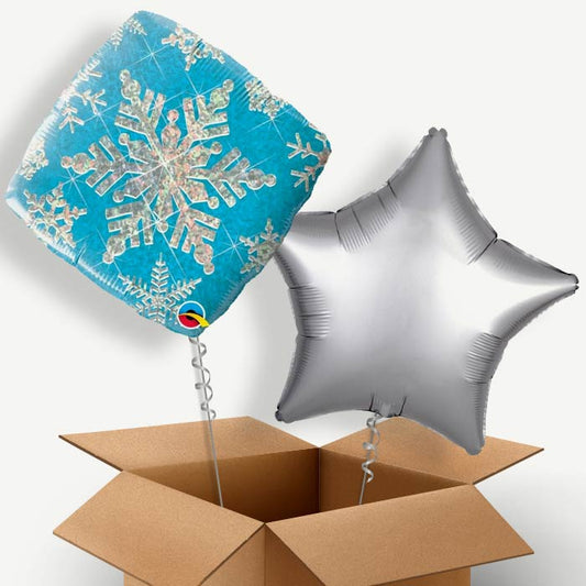 Holographic Blue Snowflakes Helium Balloon Pair | Party Save Smile