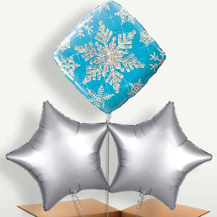 Holographic Blue Snowflakes Balloons in a Bunch | Party Save Smile