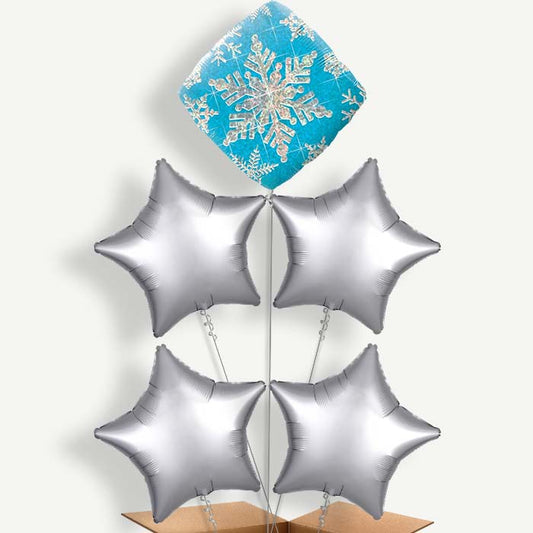 Holographic Blue Snowflakes Helium Cluster Balloons | Party Save Smile