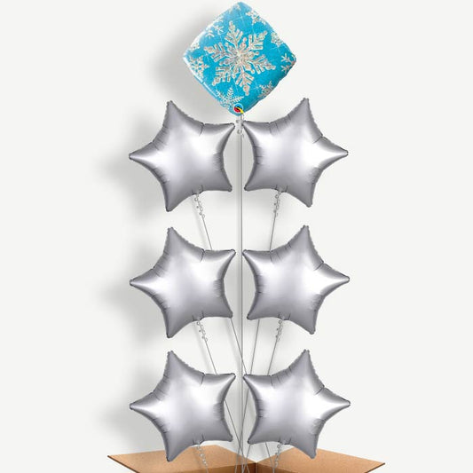 Holographic Blue Snowflakes Helium Balloon Arrangement | Party Save Smile