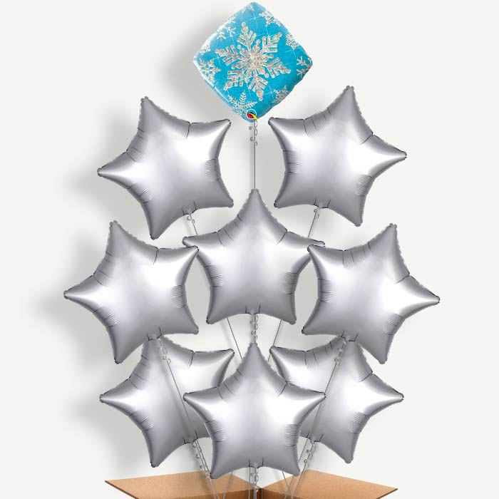 Holographic Blue Snowflakes Helium Balloon Bundle | Party Save Smile
